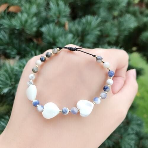 Cute Heart Shell Charm Bracelet Women High Quality Crystal Beads Pulsera Handmade Blue friendship bracelet Natural Stone Jewelry
