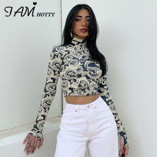 Dragon Flaming Print Patchwork Mesh Sleeve T-shirt Women Gothic Harajuku Girls Black Long Sleeve Boyfriend Top Tees Iamhotty