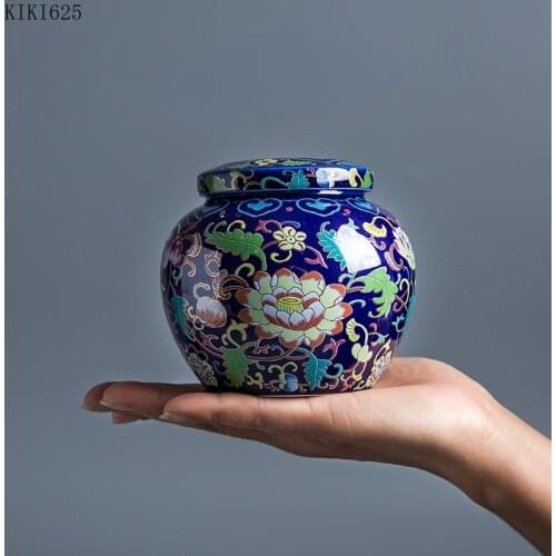 Creative Colorful Lotus Pattern Ceramic Storage Jar Household Portable Mini Tea Tin Moisture-proof Sealed Candy Jar Home Decor