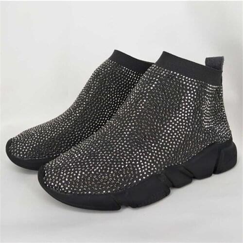 Hot Sale Elastic Sneakers for Women Men Air Mesh Bling Bling Diamond Flat Casual Ankle Shoes Rhinestone Breathable Tennis Shoes