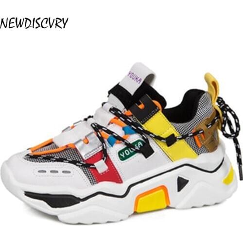 NEWDISCVRY 2020 Fashion Women Platform Shoes Chunky Sneakers 5cm High Lace-up Casual Vulcanize Shoes Luxury Designer Women Shoes