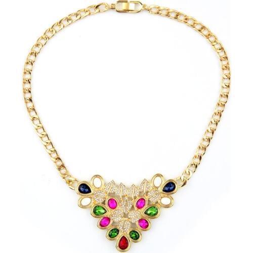 Hot Selling Boutique Necklace For Women Shiny Colorful Crystal Gold Color Pendants Bib Royal Affair Necklaces Party Jewelry