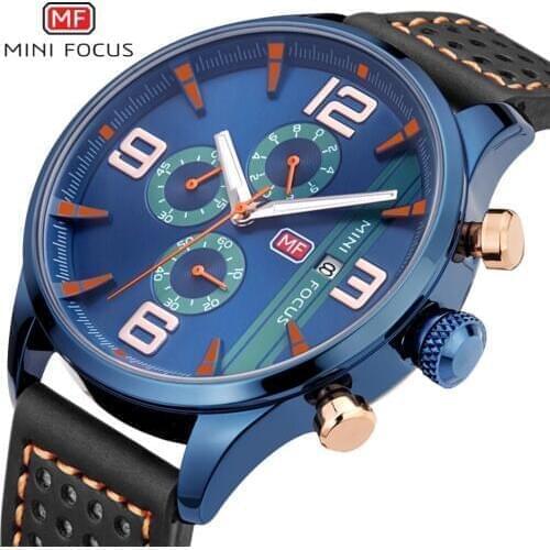 MINIFOCUS Fashion Casual Men Watches Luxury Brand Quartz Mens Watch Genuine Leather Waterproof Calendar Male Wristwatches