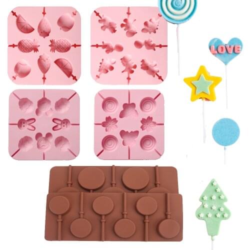 Reusable Silicone Heart Flower Round Shaped Lollipop Cake Molds Fondant Chocolate Fudge Mould Candy Pastry Baking Tool Supplies