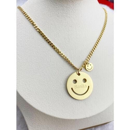 Girl Smiling Face Fashion New Goddess Luxury Women Necklace Gold Color Luxe Jewelry Stainless Steel