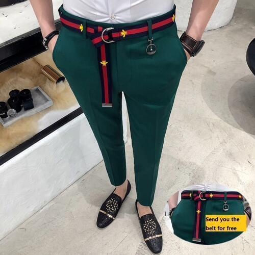 Mens Social Pants White Pants Mens British Style Trousers Mens Green Pants Office Dress Slim Fit Tight Red Social Club Pink 2020