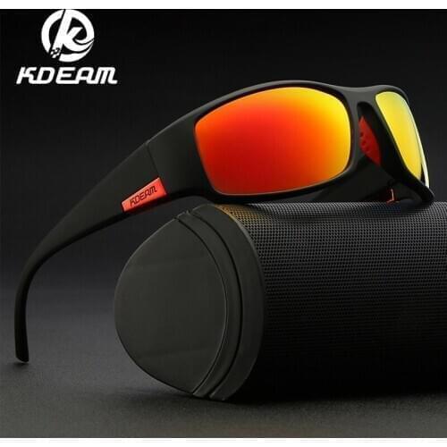 KDEAM Unbreakable High Quality TR90 Polarized Sport Sunglasses Man Wrap Shades Rectangle Mirror Glasses With Box