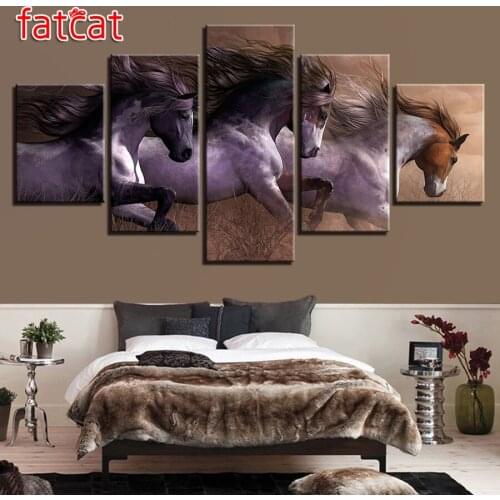 FATCAT Diy Diamond Painting 5 Pieces Animal Horses Race Home Decorative full Square Round Diamond Embroidery Sale Art AE786