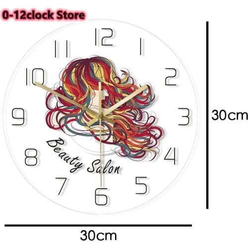 Watercolour Wall Clock Beautiful Lady With Long Colorful Hair Beauty Hair Salon Hanging Watch Barber Studio Hairdresser Saat