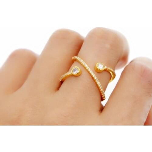 2020 New Style Bezel Clear Cubic Zirconia Open Criss Cross X Shape Women Jewelry Delicate Full Finger Gold Filled Ring Fashion