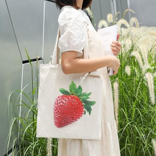 2021 New Shopper bag fruit design Canvas shoulder bag women Summer handbag Shopping Bag Harajuku School Bag For Girl