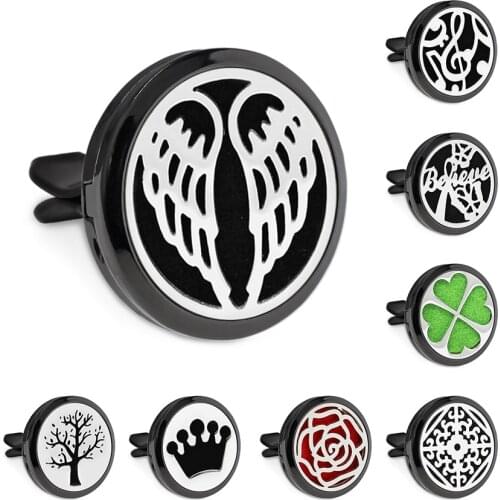 New Angel Wing Black 30mm Magnet Open Essential Oil Car Vent Clip Perfume Locket Car Diffuser Locket Free 10 Pads