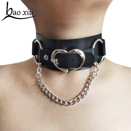New Fashion Gothic Shiny Punk Choker Necklace for Women Metal Chain Party Trendy Heart Shaped Collar Female Statement Necklace