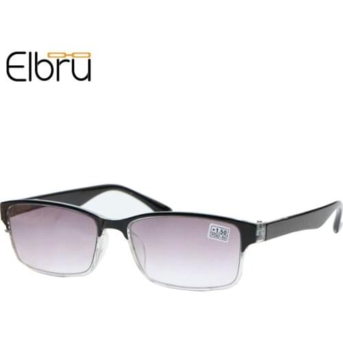 Elbru Square Gradient Gray Lens Reading Glasses Vintage Black Antifatigue Presbyopic Eyeglasses For Men Women Diopters +1.0 +4.0