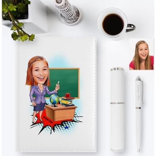 Personalized Teacher Cartoon 2020 Leather Organizer & Pen Gift Set-2