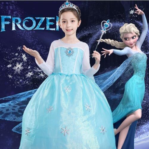 Disney Princess Girls Dress Kids Dresses for Girls Christmas Dress Up Costume Party Frozen Long Sleeve Girl Clothes Design 2300
