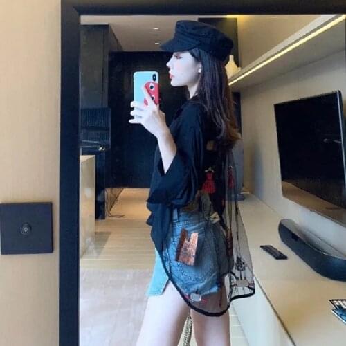 Chic Casual Hollow Back Women Tunics Shirts Oversize Blouse Long Sleeve Button Thin Ladies Chiffon Shirt 2021 Summer Female Tops