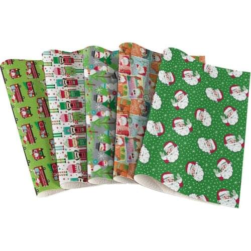 Cute Christmas Old Man Cartoon Car Lychee Pattern Printing Artificial Leather Piece Diy Sewing Material Earrings Hair Bows