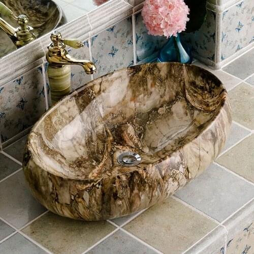 Above counter basin oval wash basin imitation marble ceramic European style household bathroom bathroom toilet wash basin
