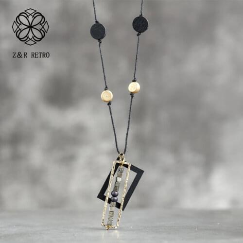 Vintage Wooden Jewelry Long Necklace for Women Rope Chain Chokers 2021 Simple Sweater Best Friends Pendant Accessories Wholesale