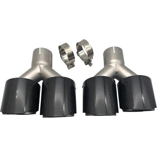 Exhaust pipe tail nozzle Y-shaped double outlet nozzle carbon fiber twill 304 sandblasted four outlet tail throat silencer