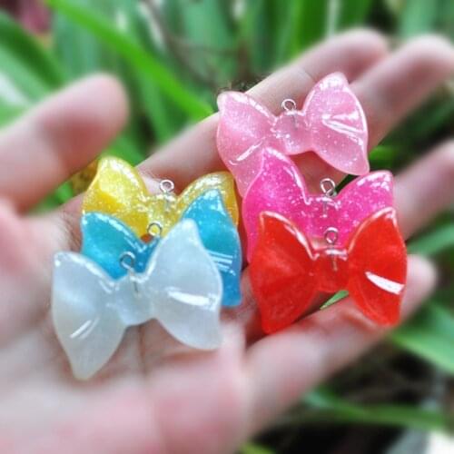 Jewelry Materials For DIY Phone Decoration 18pcs 36*27mm Resin Charms Necklace Glitter Bow Pendant