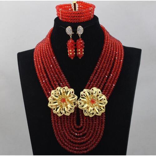 8 Layers African Costume Jewelry Sets Nigerian Wedding/Party/Anniversary Red Crystal Beads Jewelry Sets Free Shipping ALJ882