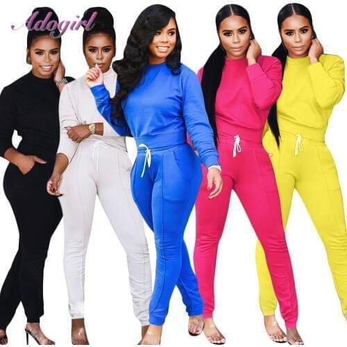 Women Tracksuit Two Piece Set Casual Solid Long Sleeve O Neck Crop Tops T-Shirt Loose Pants Suit Outfit Sportwear Jogging Sets