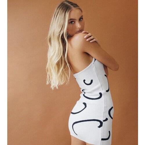 Printed Knitted Short Sexy Halter Dress Women 2021Summer Casual Backless Tie Up Y2K Sleeveless Beach Bodycon Mini Dresses Party