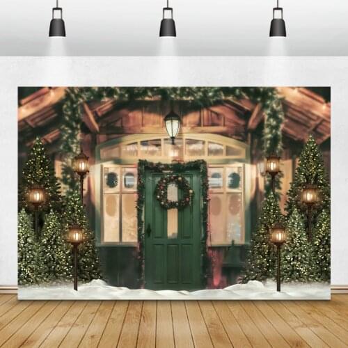 Winter Backdrop For Photography Old Rural Wood House Christmas Festivals Wreath Lantern Snow Child Baby Scenic Photo Backgrounds