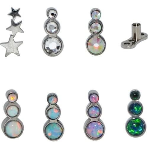 1 Set Titanium&Surgical Steel Opal Trio Star CZ Gem Internally Threaded Dermal Anchor Surface Piercing Implants Sexy Jewelry