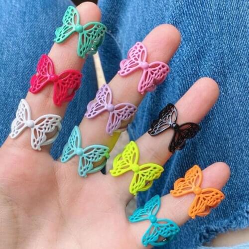 10Pcs Hollow Enamel Butterfly Summer Rings For Women Elegant Neon Color Female Animal Finger Rings Wedding Jewelry Rings Gifts