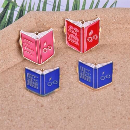 10 Wizard Book Charm with Red and Blue Enamel Necklace Bracelet Earring Pendant Mini Book Charms Readers Charm Book YU38DF-267X
