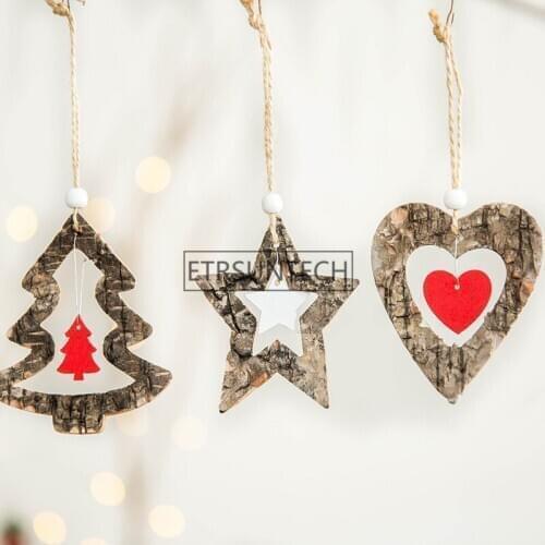 100pcs Christmas Tree Hanging Ornament Wooden Pendants Star Xmas Tree Decorations New Year Home Party Gift