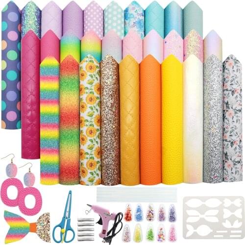 30 Pieces Faux Leather Sheets with Earring Cut Molds and Leather Earrings Making Tools Kit for Making Earrings Bows Crafts
