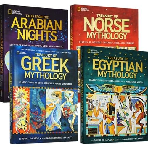 4PCS/Set National Geographic Treasury Of Greek Norse Egyptian Mythology Arabian Tales Kids English Picture Book Ancient Legend