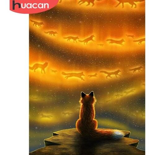 HUACAN 5d Diy Diamond Painting Fantasy Fox Mosaic Animal Embroidery Cross Stitch Wall Stickers Crystal Gift