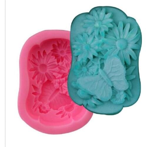 Butterfly Sun flower Silicone soap mold Fondant Baking cake decoration tools