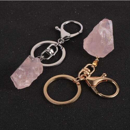 BOHO Natural Stone Pink Crystal Pendant Keychain Women Trinket Car bag Key Ring Jewelry Gift Gold Silver Color Keychains