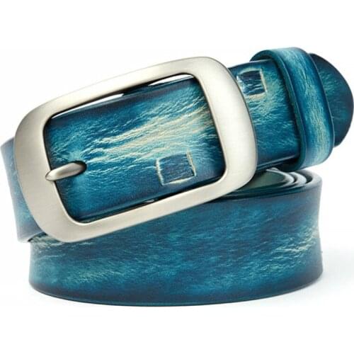 Brand Female Belt designer vintage Natural Cowhide No-Layered Blue Leather Belt For Women fashion casual women belt Jeans Belts