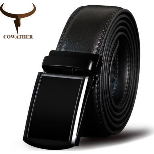COWATHER Cowhide Men Belt Cow Genuine Leather Male Straps Alloy Automatic Buckle Cowskin Belts Metal Buckle Fashion Casual Strap