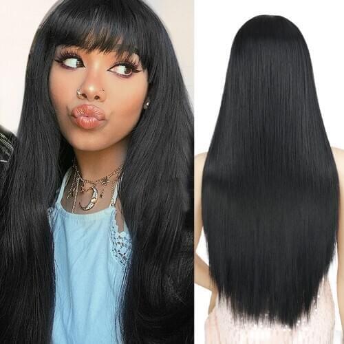 AZQUEEN Long Straight Synthetic Wigs Golden Color Women cosplays Wig 30 Inches Bangs Hair Silver Grey White Red Colour