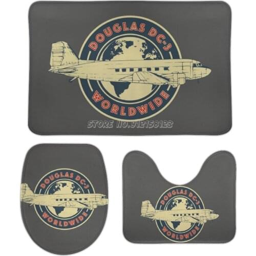 Douglas DC-3 3pcs Bathroom Mats Set Printing Coral Velvet Non-slip Toilet Cover Mat Bath Mat Set Dc3 Dakota Dc 3 C 47 Skytrain G