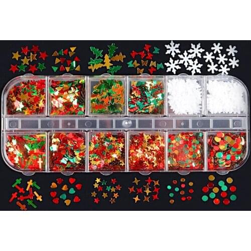 1Box Holographic Christmas Nail Sequins Snowflakes Tree Stars Iridescent Flake Nail Glitter Laser Sparkly Confetti Glitter