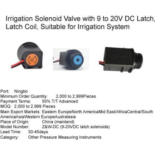 Irrigation solenoid valve with 9 to 20V DC Latch,Latch coil ,suitable for irrigation System