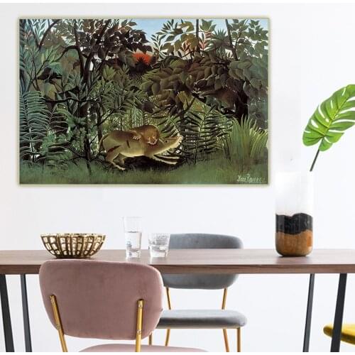 Citon Henri Rousseau《The Hungry Lion Attacking An Antelope》Canvas Art Oil Painting Picture Wall Background Decor Home Decoration