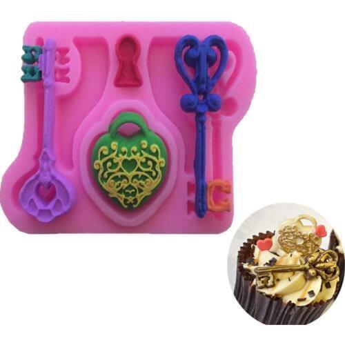 Love Lock Key Shape Fondant Cake Silicone Mold Pastry Chocolate Mould DIY Cake Decoration Baking Tools Candy Biscuits Molds