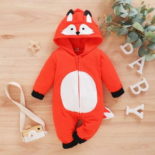 0-12Months Cosplay fox kids costume Infant Baby Boys Girls Long Sleeve Cartoon Romper Hoodie Jumpsuit baby rompers Keep warm M5