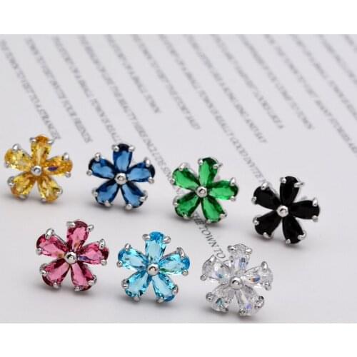 Korean fashion temperament water drop flower AAA zircon small earrings multiple colors female/girl sweet romantic earringsER-257