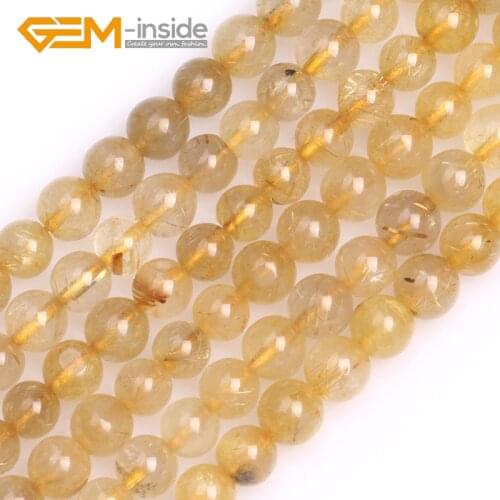 Round Smooth Gold Rutilated Quarts Beads Natural Stone Beads Loose Bead For Bracelet Making Strand 15 inches Wholesale